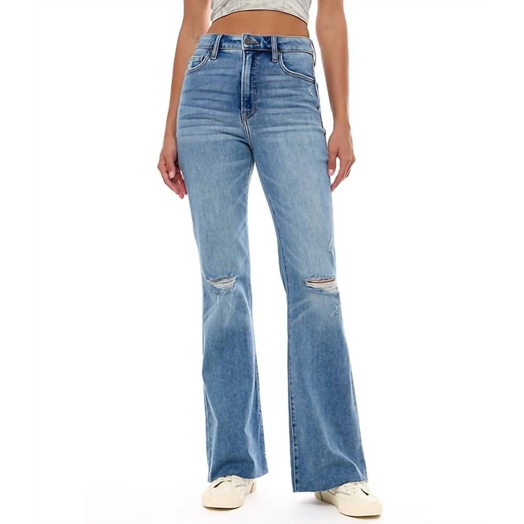 New Hidden Happi Distressed Flare-Leg Jeans In Medium Wash